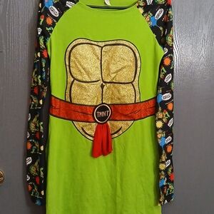 Nickelodeon TMNT Long Printed Sleeve Dress Sz Lg Pls See Pics For Measurements
